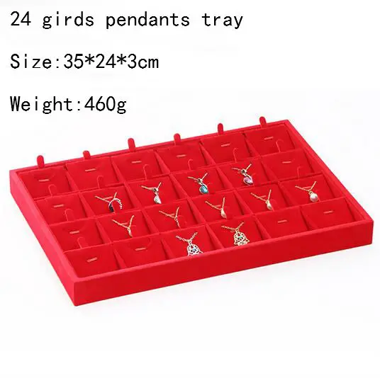 24 pendants tray Горячая большой красный бархат дисплей ювелирных изделий Шкатулка Кольцо Органайзер Витрина Полка для ожерелий серьги для хранения браслетов стенд - Цвет: 24 pendants tray