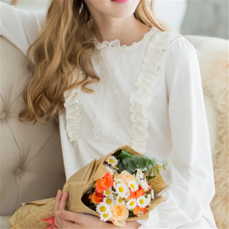 Women Dresses Princess Cotton Long Nightgowns Lace Vintage Romantic Sleepwear White Sweet Home Dress Plus Size Nightdress #L24 | Женская