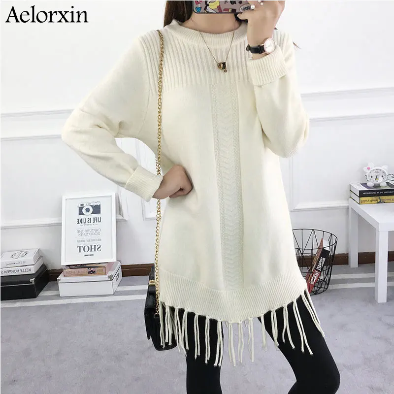 2017 Female Winter Cashmere Warm Knitted Tassel Long Sweater Women Sweaters and Pullovers Pull Femme Oversized | Женская одежда