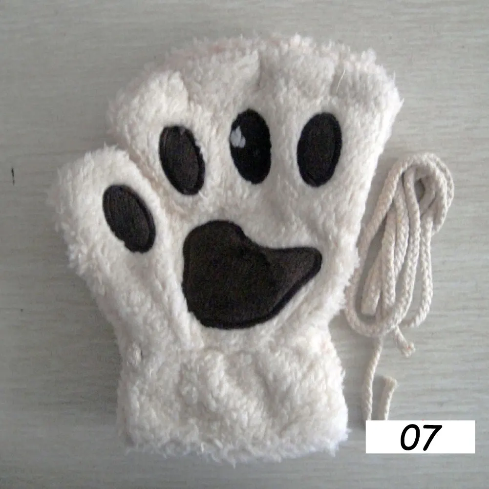 07 Beige Gloves Sparsil, женские зимние меховые перчатки с полупальцами, милые перчатки-лапки с когтями кошки, медведя, перчатки-лапки без пальцев для косплея, утепленные плюшевые теплые перчатки, варежки - Цвет: 07 Beige Gloves