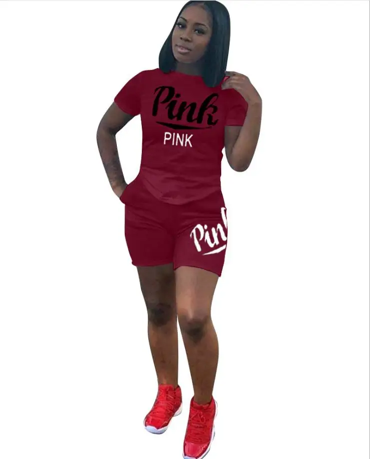 Розовый с буквенным принтом комплект из 2 предметов для женщин 2018 плюс размеры