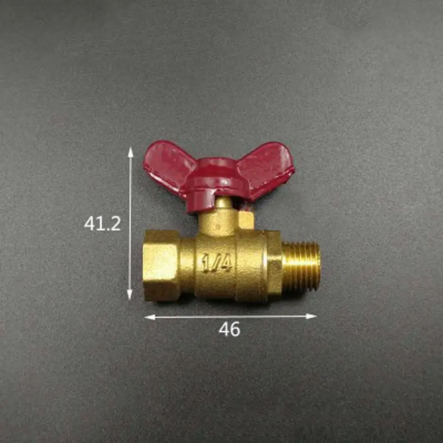 

Female to MaLe Brass Ball Valve With Butterfly Handle DN8 1/4" BSP Temperature 0-120C Pressure 10 Bar Port Size 7.8mm