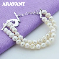 925 silver double layer white pearl bracelets for women wedding fashion jewelry