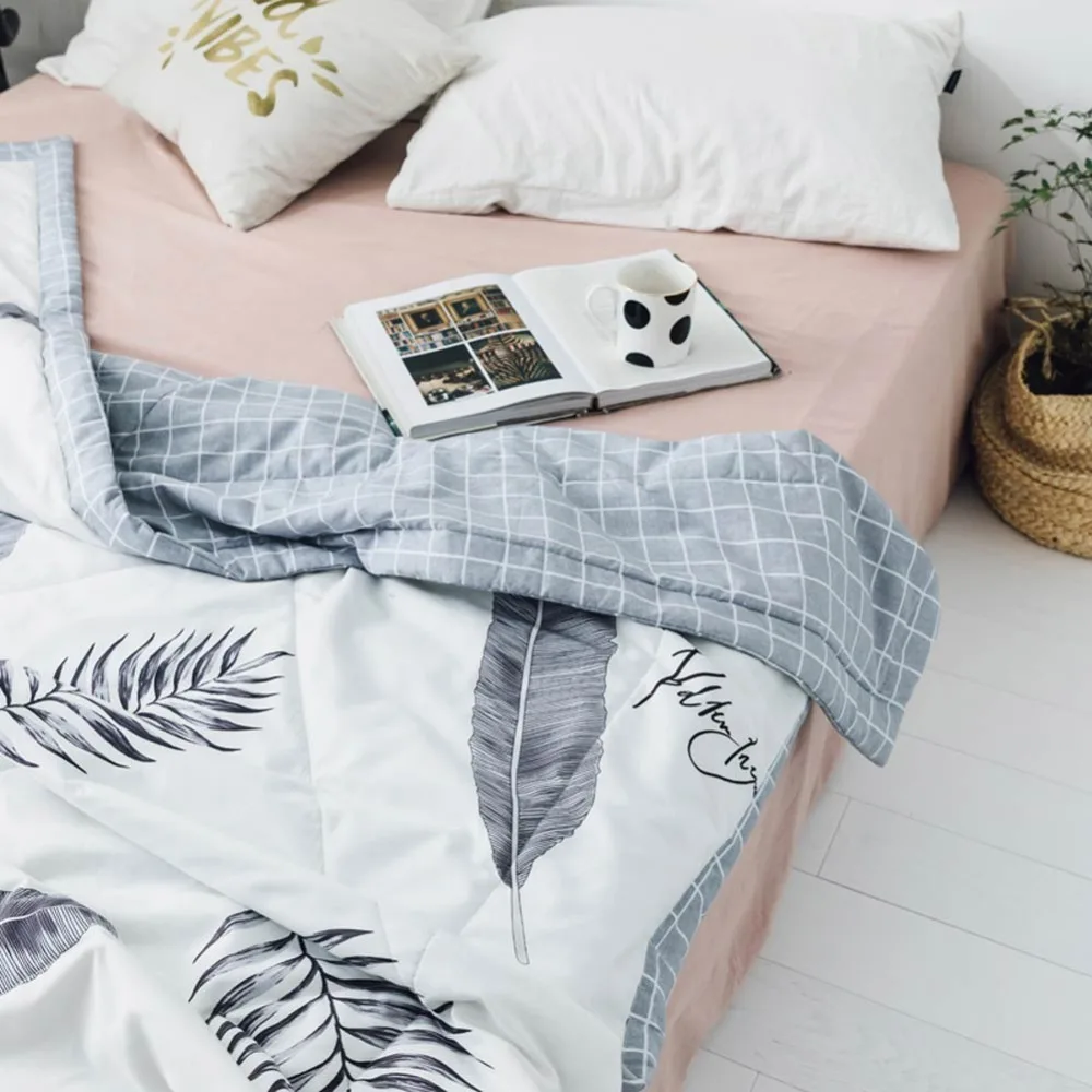 INS/стеганое одеяло с серыми листьями летнее стеганое из хлопчатобумажной ткани