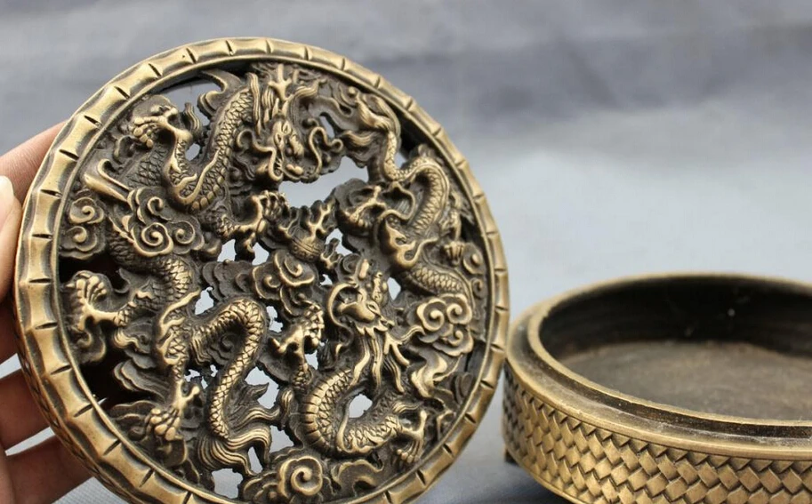 Быстрая доставка USPS в США S1513 Тибетский Бронзовый буддийский миф 2 голова дракона