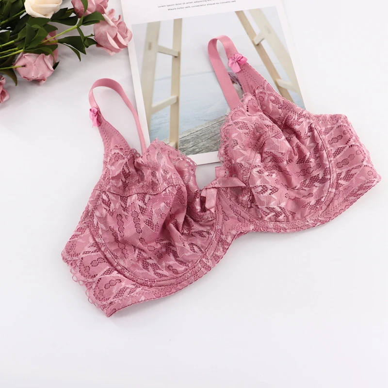 Purple Beauwear, женский кружевной бюстгальтер-минимайзер без подкладки размера плюс, повседневные Бюстгальтеры на косточках для сексуальных дам, размеры 34-44, D, E, чашечки, дышащие - Цвет: Purple