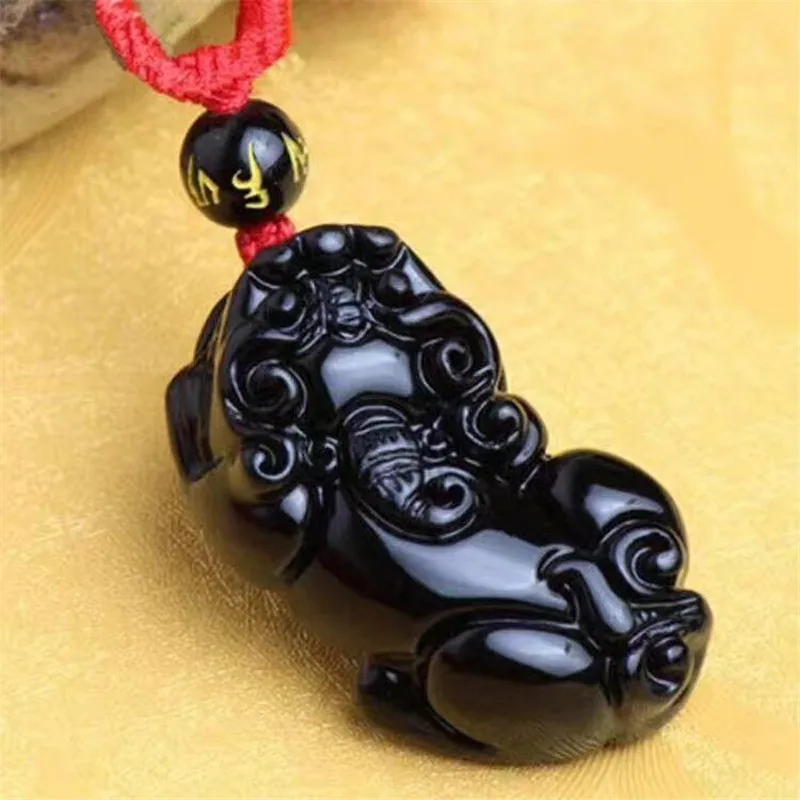 Натуральный черный обсидиан Каменная Резная подвеска животное Pixiu принести
