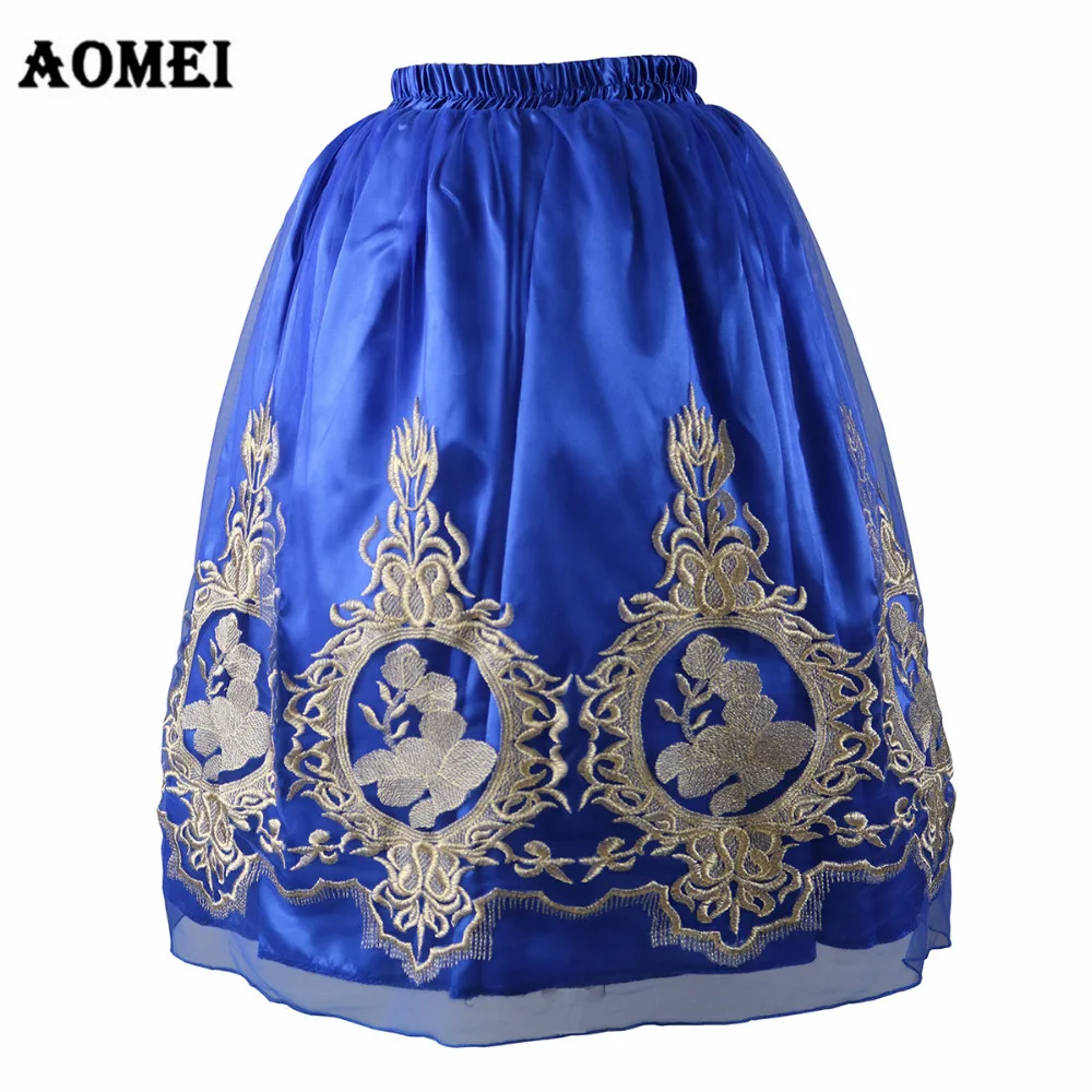 Женские Летние черные миди Тюлевая юбка с вышивкой цветок Faldas высокая Талия Тюль