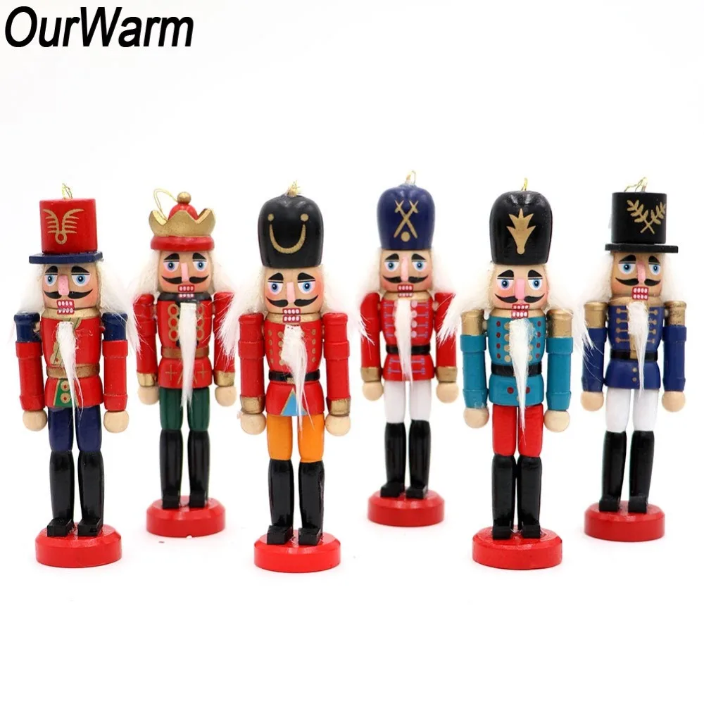 OurWarm 6 шт. деревянная кукла-Щелкунчик солдат миниатюрные фигурки винтажная кукла ручной работы Новогоднее и Рождественское украшение домашний декор