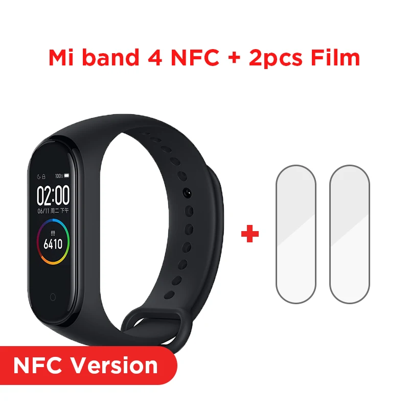 NFC Black add Film Xiaomi mi смарт-браслет 4 цветной сенсорный экран музыкальный пульсометр mi Band 4 стандарт и NFC две версии - Цвет: NFC Black add Film