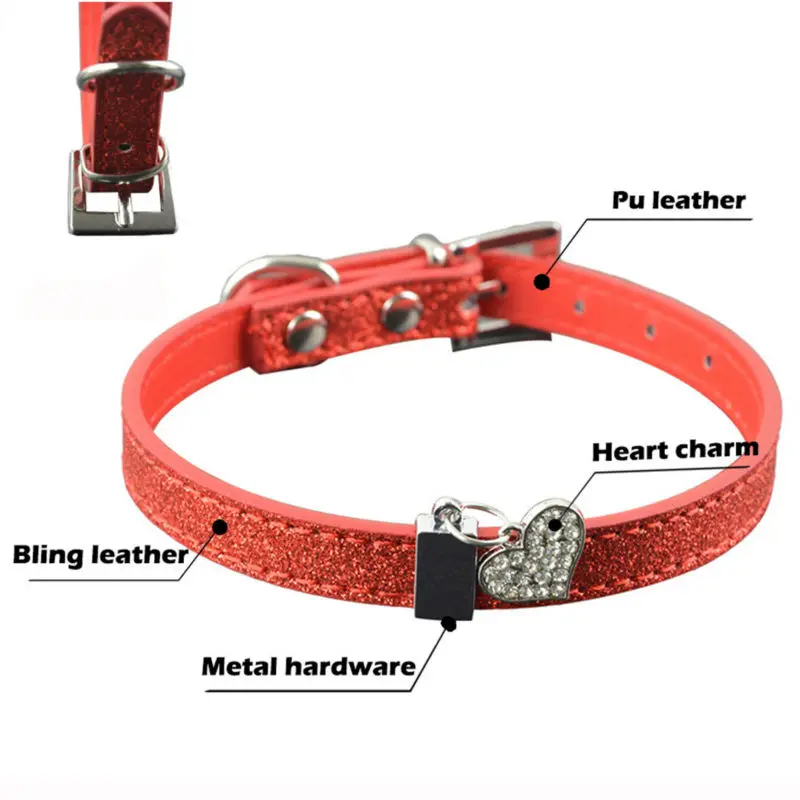 2 размера 7 видов цветов ошейник для собак блестящий кожаный с сердечками щенков и