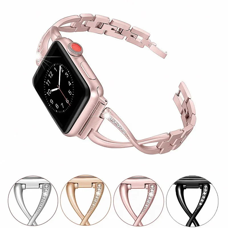 Для женщин часы ремешок для apple Watch полосы 38 мм/42 мм Diamond Нержавеющая сталь iwatch