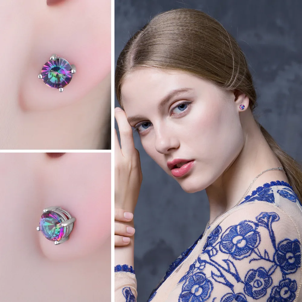 Jewelrypalace круглый 2ct Подлинная Мистик Радуга Мистический топаз Серьги стержня Solid стерлингового серебра 925 Красивые ювелирные изделия Для женщин