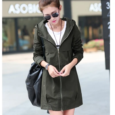 Army Green Новая мода размера плюс, Женское пальто, весна-осень, повседневный длинный плащ с капюшоном, женский тонкий ветровка, верхняя одежда 4XL - Цвет: Army Green