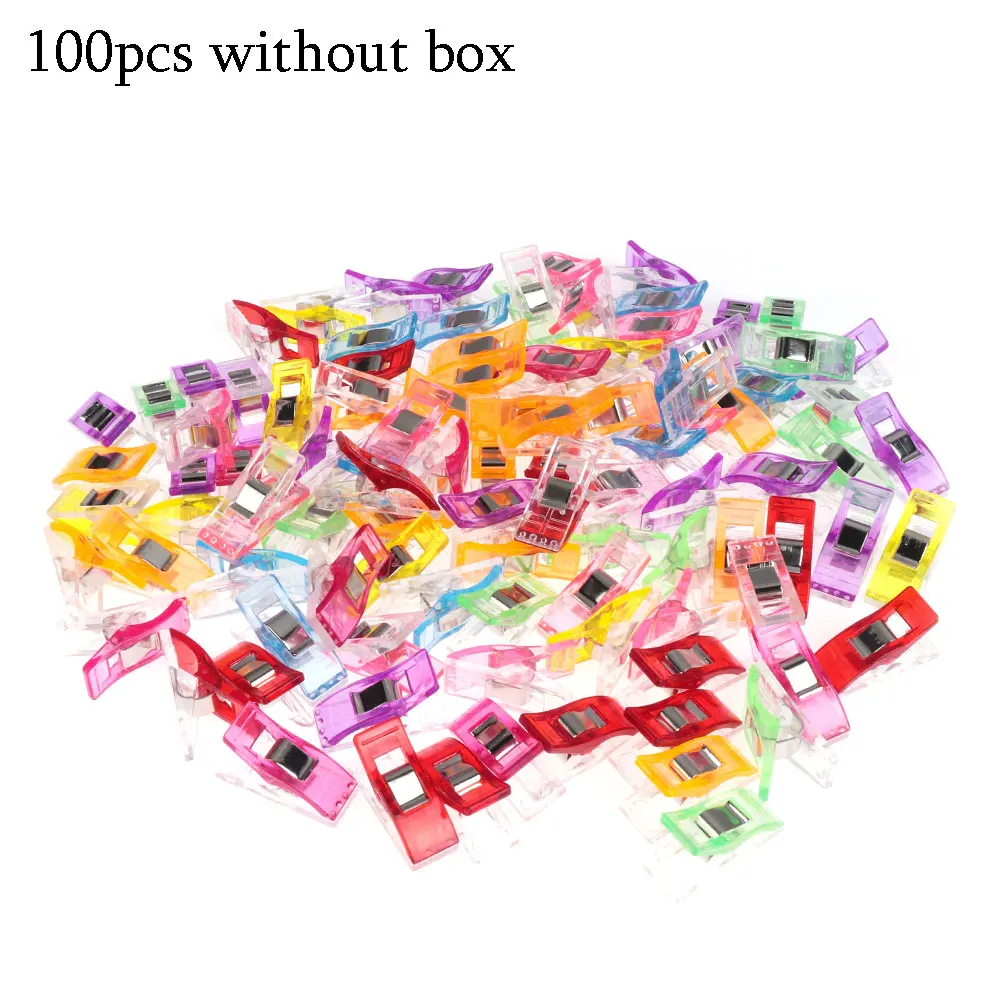 100pcs without box 50/100 шт разных цветов Пластиковые зажимы шитье ремесло Лоскутная Ткань квилтинг Вязание зажимы домашний поставка зажимы для одежды - Цвет: 100pcs without box