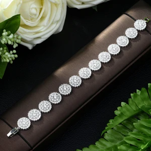white HIBRIDE Модный женский браслет Роскошный AAA кубический цирконий инкрустированный камнями Блестящий Браслет CZ свадебный браслет для невесты B-77 - Окраска металла: white