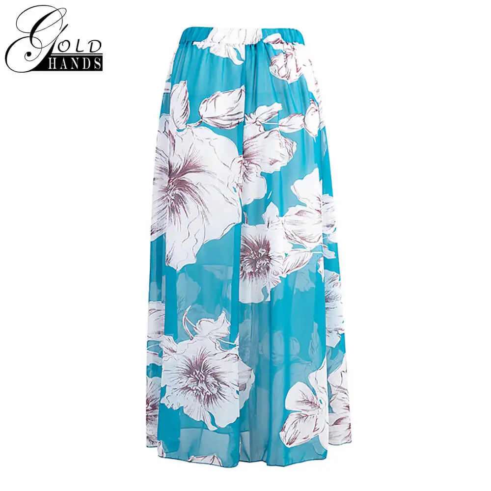 Gold Hands Chiffon High Waist Long A-Line Skirt European and American New Printed Sweet Skirts Summer 2019 Plus Size Women | Женская