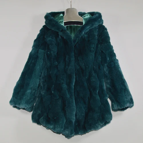dark blue Хорошее качество, женская зимняя длинная куртка из натурального меха Рекс, женская шуба из кролика Рекс, натуральный мех кролика Рекс, пальто с капюшоном - Цвет: dark blue