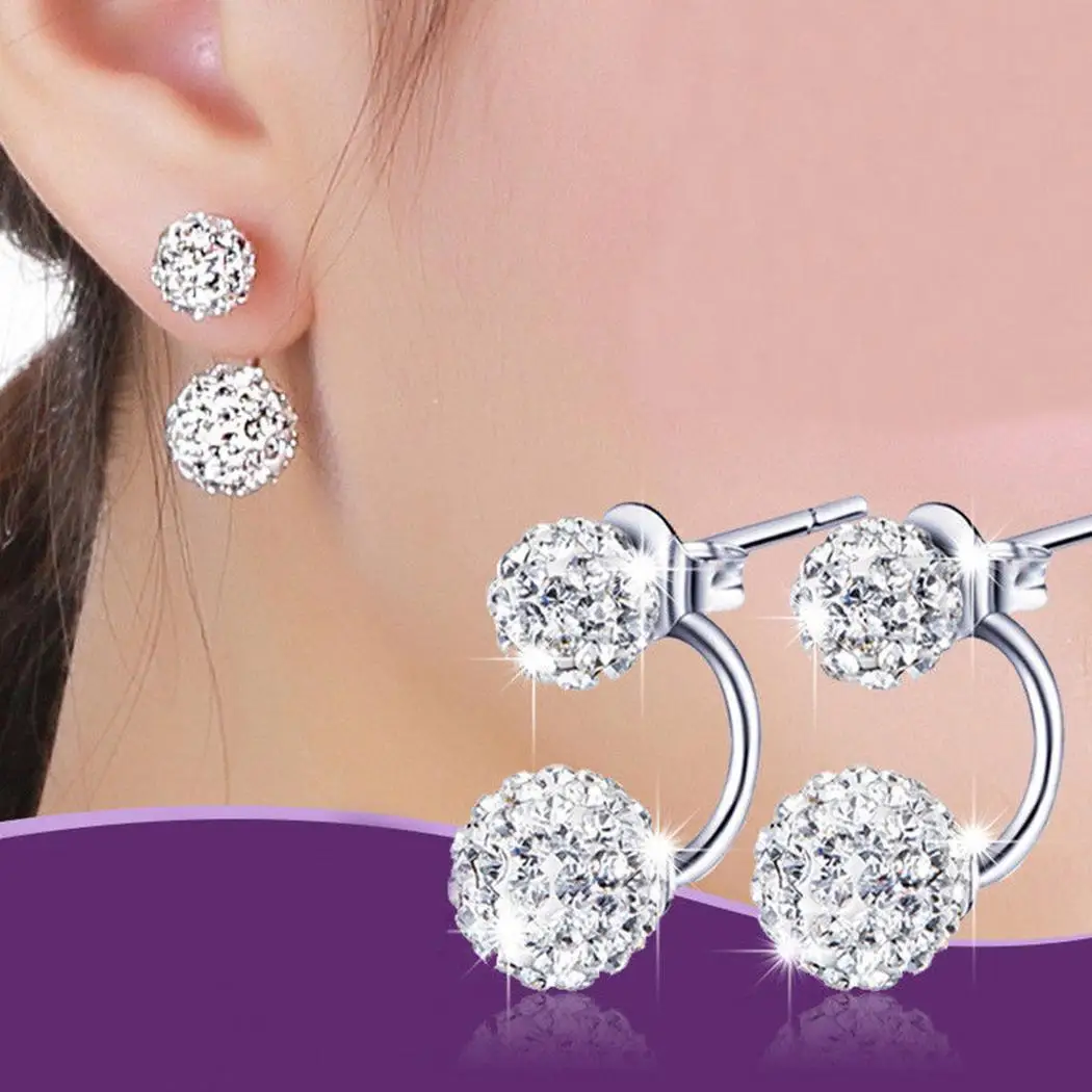 1 Employee benefits Crystal Double Stud Beaded Rhinestone Jewelry Piercing commemorative Pair etc Women Tourism Silver Earrings | Украшения