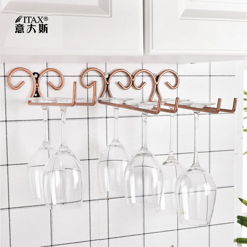 Wall-mounted double-row red wine cup rack hanging upside-down and elevated kitchen restanrant holder | Обустройство дома