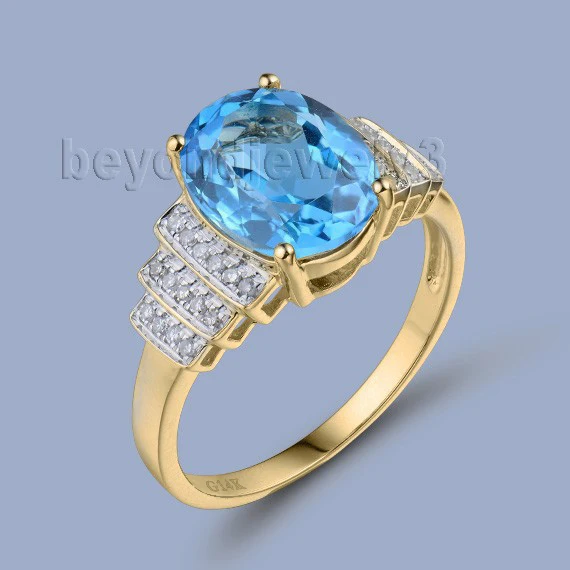 LANMI женские кольца с топазом чистое золото 14 карат бриллиантами синим кольцо для