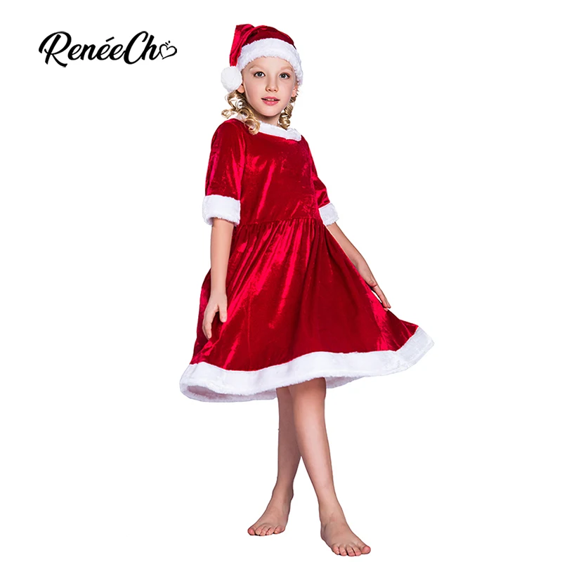 Reneecho/; Рождественский костюм для детей; платья Санта-Клауса; Карнавальный костюм для маленьких девочек; Праздничная нарядная шляпа на Хэллоуин; костюм