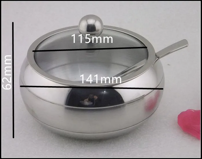 Большая сахарница из нержавеющей стали 700 мл со стеклянной крышкой (для лучшего