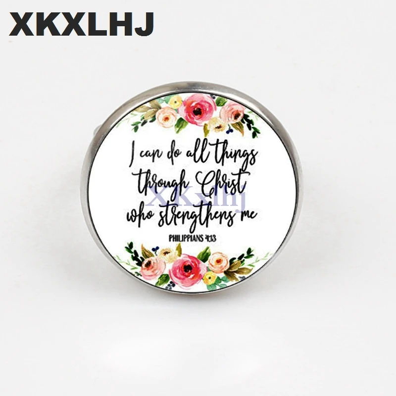 

XKXLHJ Fashion Psalm Ring Art Picture Print Glass Dome Ring Bible Scripture Quote Christian Jewelry Gift