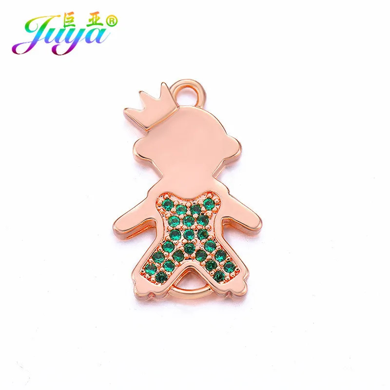 rose gold green boy Поставки для ювелирных изделий материал DIY Золото/фигурка из серебра мальчик девочка Шарм соединители аксессуары для модных браслетов изготовление сережек - Цвет: rose gold green boy