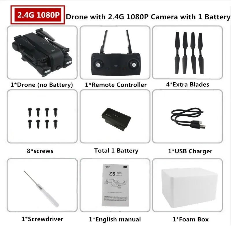B1 2.4G 1080P Квадрокоптер SJRC Z5 gps Дрон с камерой 720 P/1080 P 2,4G/5G Wi-Fi FPV высота удержания Следуйте за мной складной Квадрокоптер дорожная сумка - Цвет: B1 2.4G 1080P