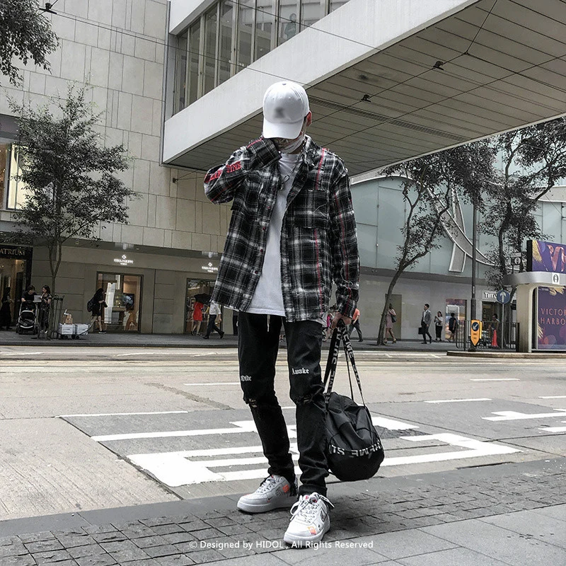 Фланелевые большие Лоскутные клетчатые рубашки в клетку High Street Хип-хоп Swag, мужской кардиган с длинным рукавом, Повседневная винтажная блуза