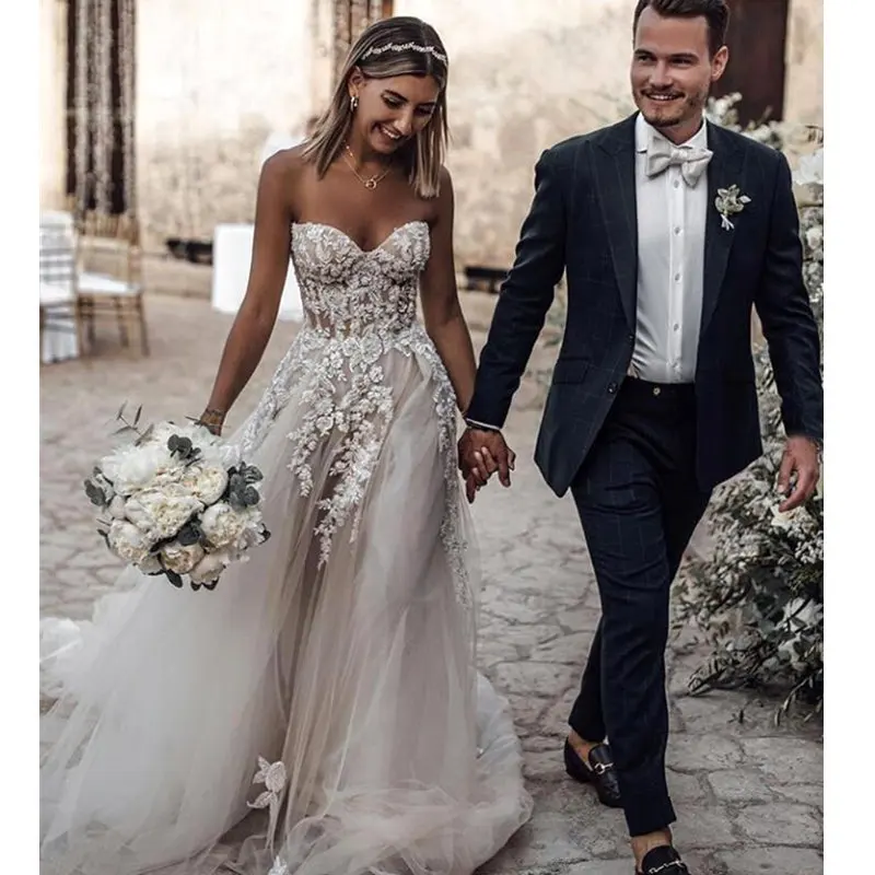 Robe De Mariee элегантное кружевное длинное свадебное платье 2019 сексуальное с открытой