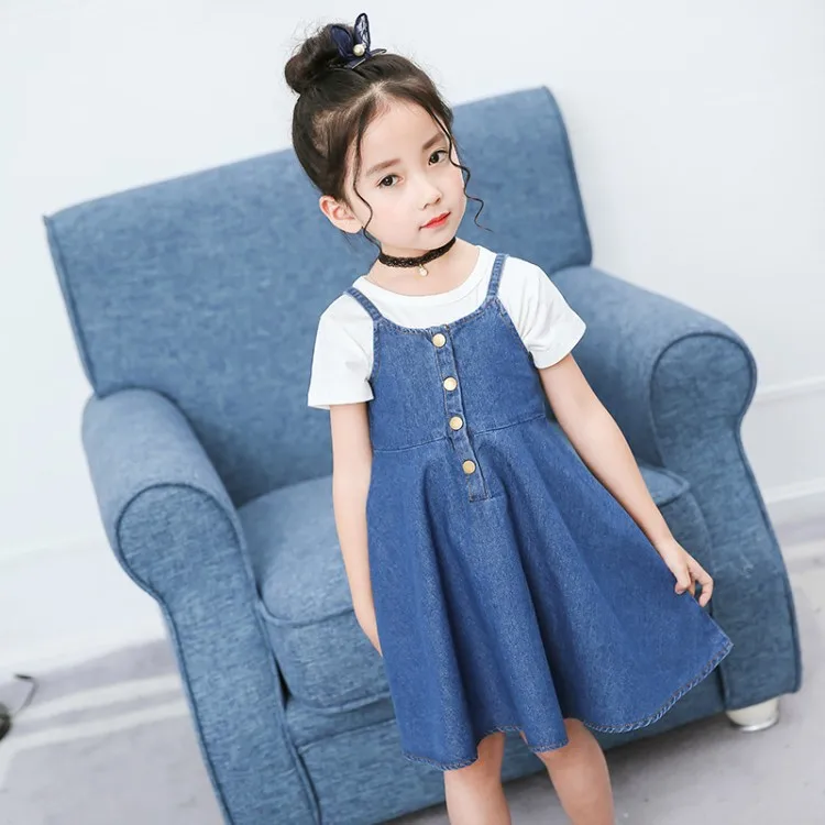 Новинка 2018 летнее платье для девочек Rlyaeiz милые джинсовые детские платья на
