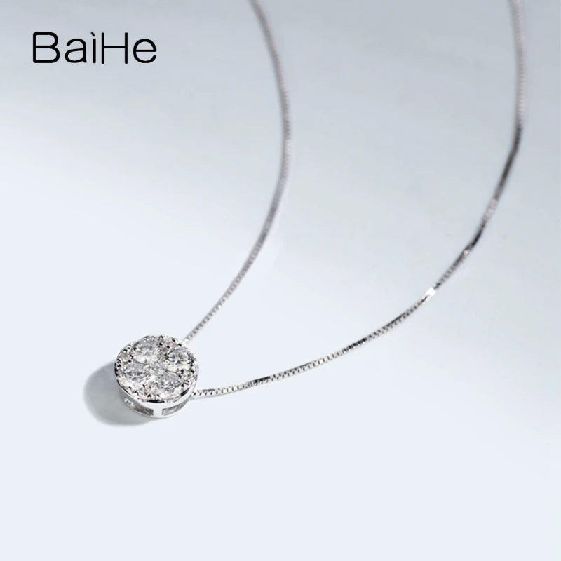 BAIHE Solid 18 K Белое Золото 0.35ct Сертифицированный H/SI круглый натуральные бриллианты женские модные ювелирные изделия Подарочные ожерелья