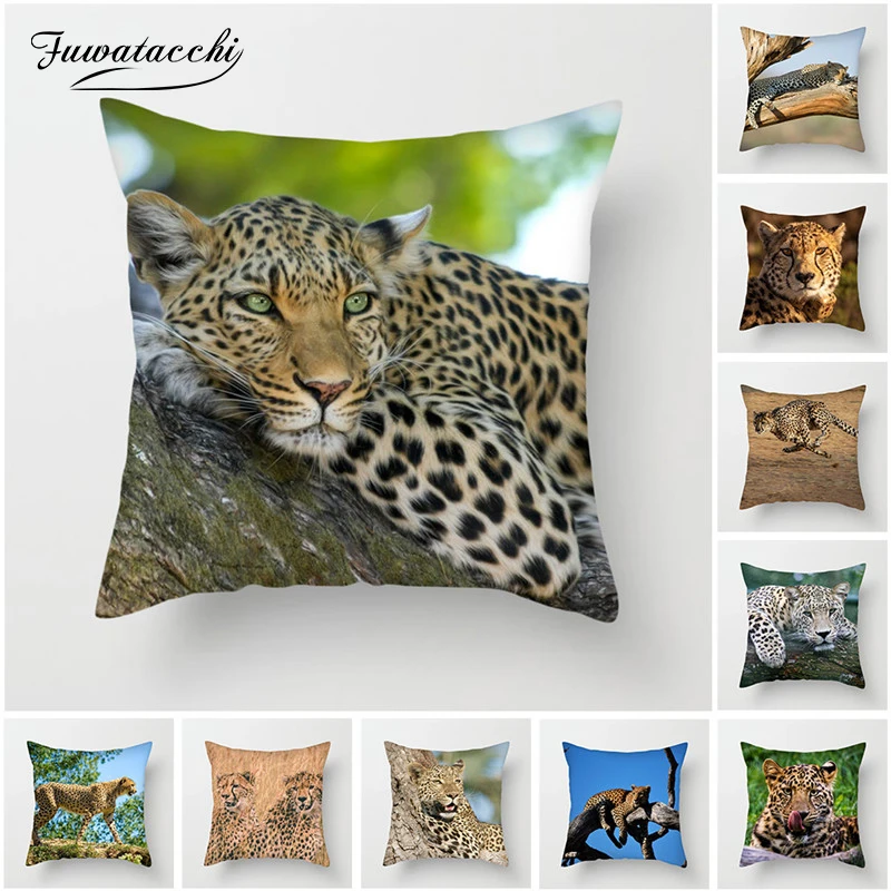 

Fuwatacchi Ferocious Leopard Cushion Covers Cheetah Animal Pillow Cover For Home Sofa Chair Decor New 2019 Printed Pillowcases