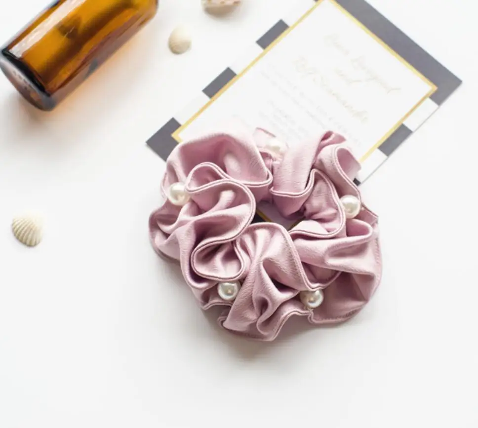 Fashion women's lovely Solid Elastic Hairbands with pearl cute hair Scrunchies girl's Hair Tie Accessories Ponytail Holder |