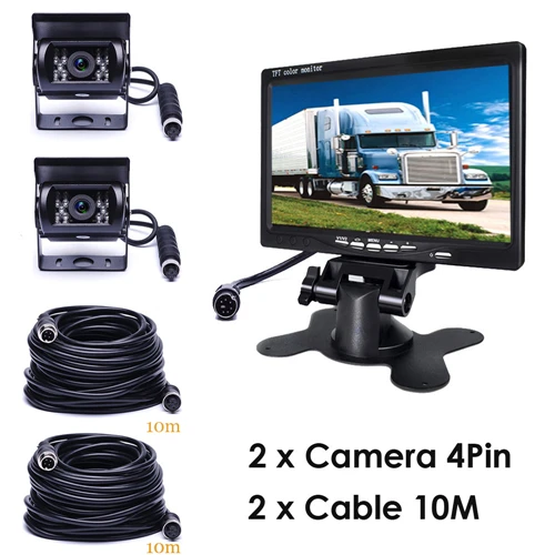 2PCS 10M Cable Podofo задний переключатель заднего хода Камера 4-контактный разъем ИК Ночное видение " ЖК-дисплей Цвет TFT автомобильный монитор заднего вида и аксессуары для автобуса грузовика прицепа с прицепом - Название цвета: 2PCS 10M Cable