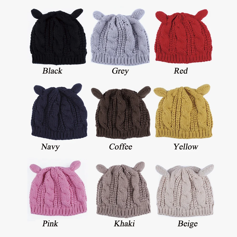 Забавные милые шапки-бини с ушками для женщин и девушек однотонные черные