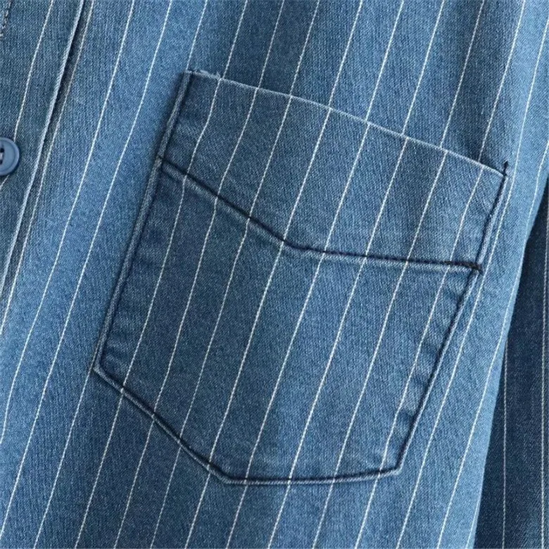 Плюс размер 2XL-5XL Джинсовая блузка с длинными рукавами полосатые рубашки Vestidos Blusas