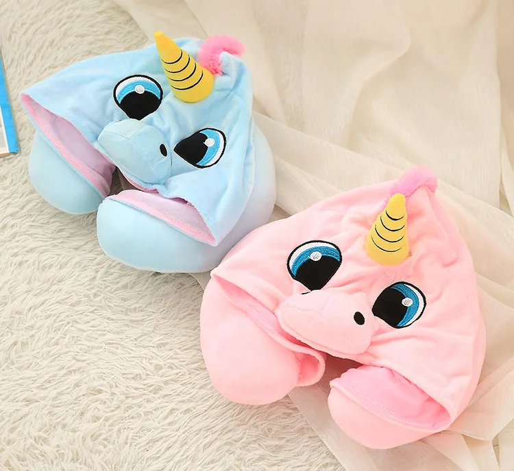 U образная дорожная подушка с милым единорогом мультяшное животное Шейная