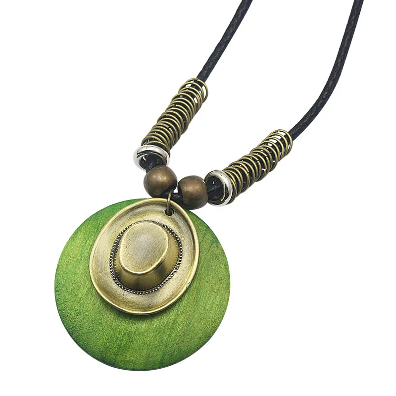 2017 элегантная винтажная Зеленая Деревянная подвеска на осень и зиму ожерелье с