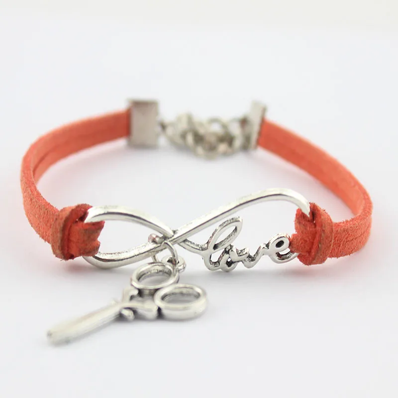 Ретро Бесконечность Символ любовь браслет с ножницами Бархатная веревка ручной