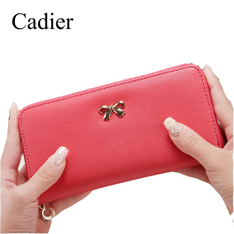 Women Bow Long Wallet for Credit Cards Coin Purse Coins Change Cell Phone Card Holder Zipper PU Leather Clutch Lady Wallets | Багаж и