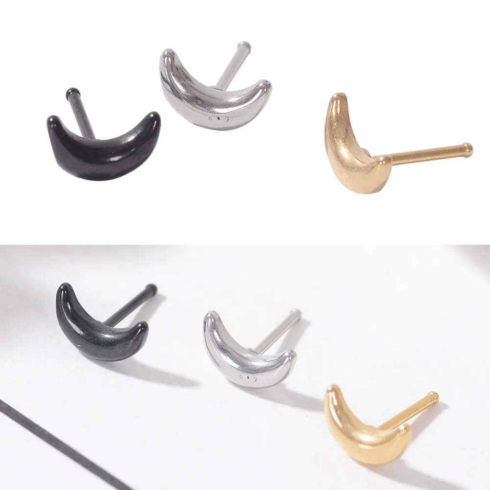 Gold Silver Stainless Steel Moon Nose Ear Stud Piercing Thread Labret Lip Rings Cartilage Helix Studs Jewelry | Украшения и