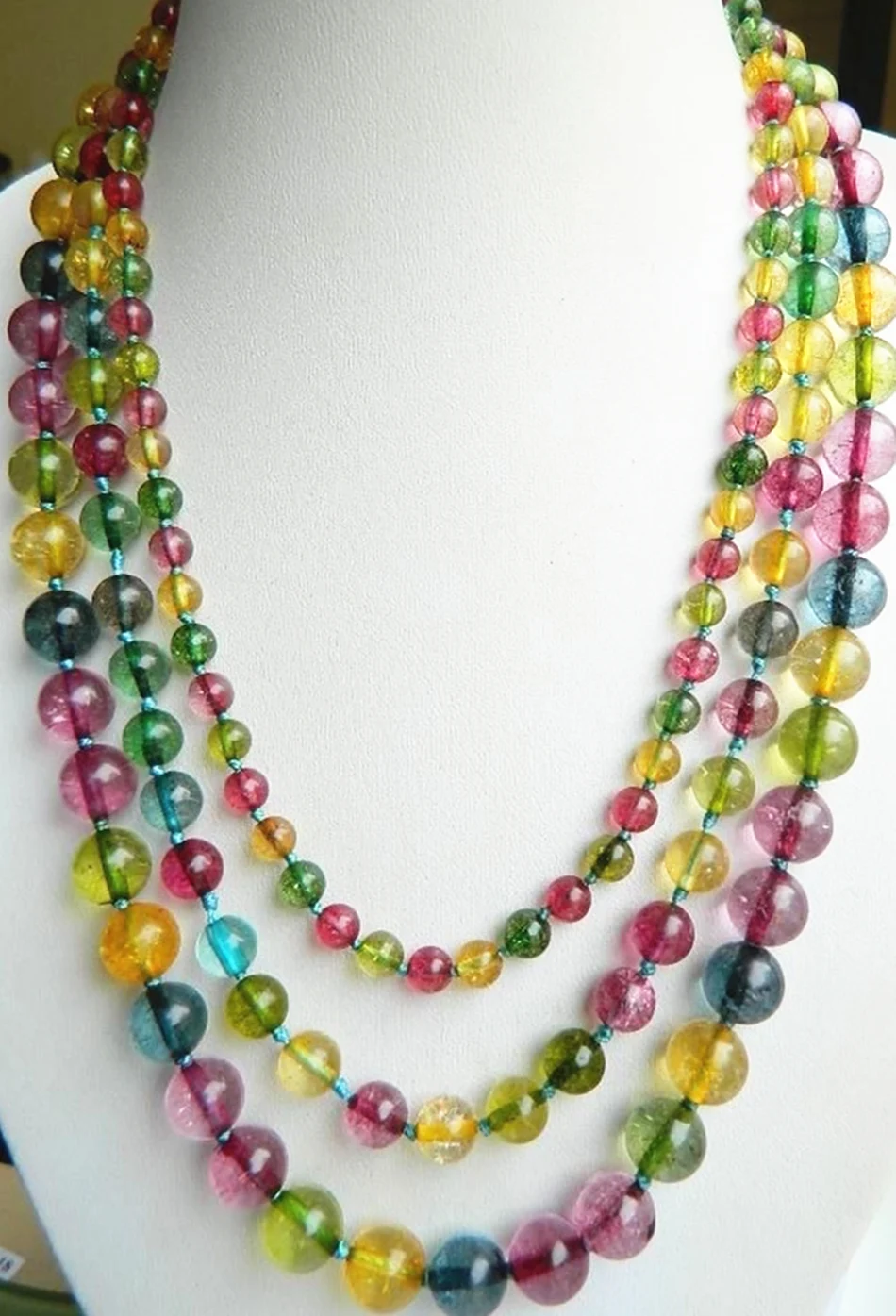 Многоцветные круглые бусины с имитацией турмалина 6 мм 8 10 3 ряда длинная цепочка