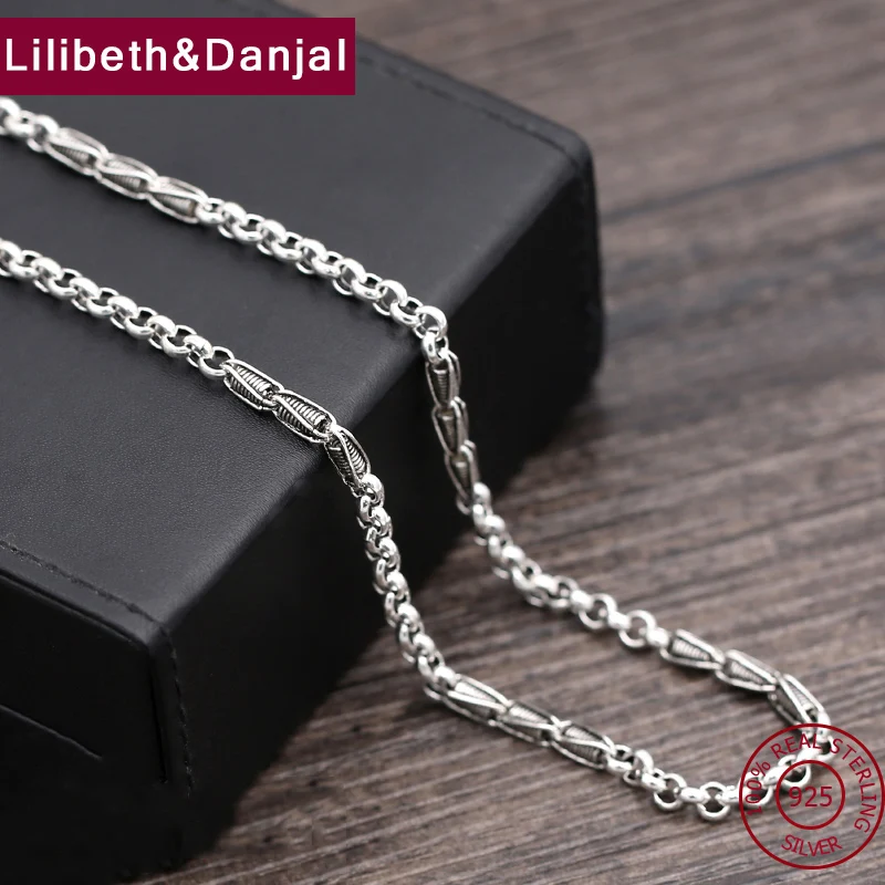 Мужское и женское длинное ожерелье из 100% настоящего серебра 925 пробы винтажная