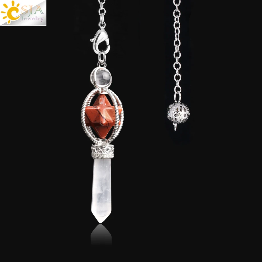 Red Jasper CSJA Merkaba придающий маятник кварцевый и из натурального камня Кристалл Розовый Рейки Исцеление Маятник кулон Маятник для радиестезии F770 - Окраска металла: Red Jasper
