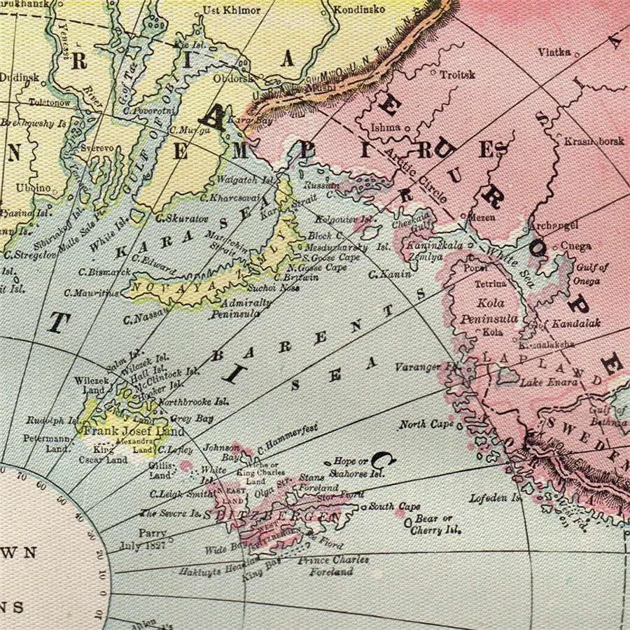 1891 Antique North Pole Map of the Arctic Geography Learning Home Decor Living Room Bar Cafe Delicate texture Print Wall Sticker | Дом и сад