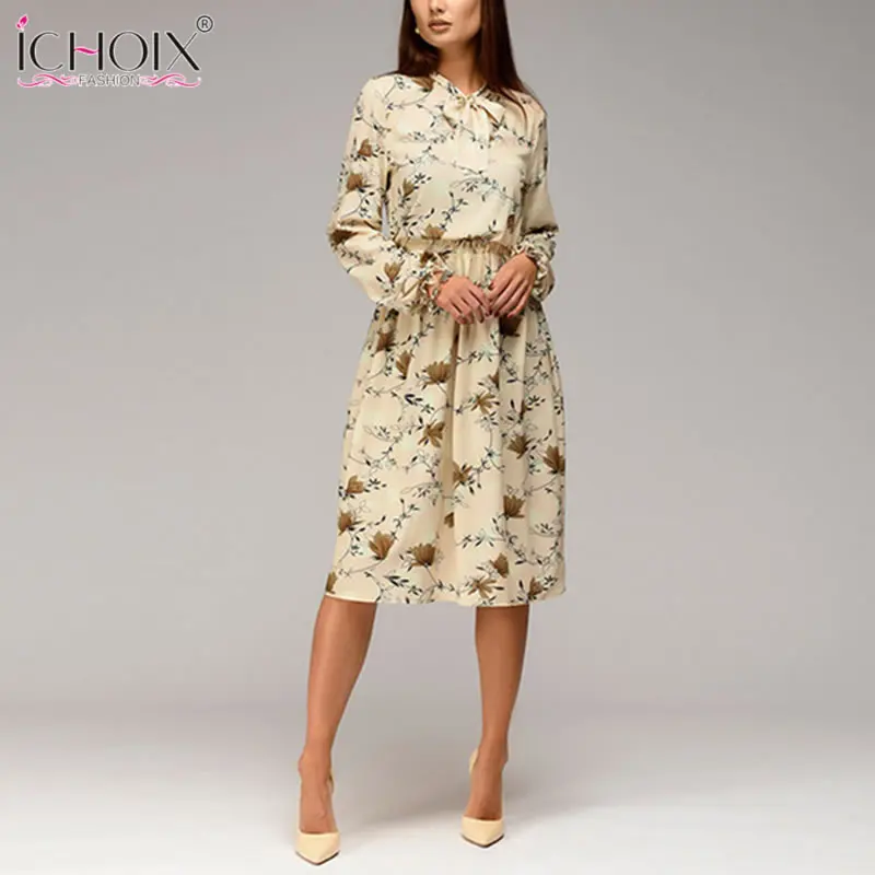 2018 New Women Casual Long Dress Print sleeve Autumn Work Office Lady Loose Clothing Party Vestido de fiesta | Женская одежда