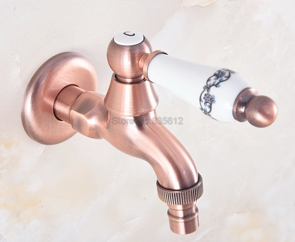 

Antique Red Copper Ceramic handle Mop pool Basin Faucet Mixer Washing Tap tav332